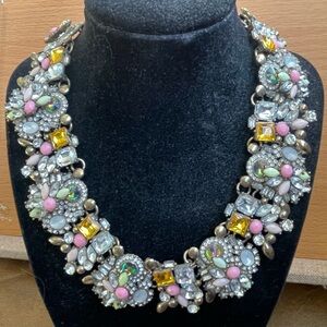 Vintage Statement Pink & Yellow Crystal Floral Necklace - Women Jewelry